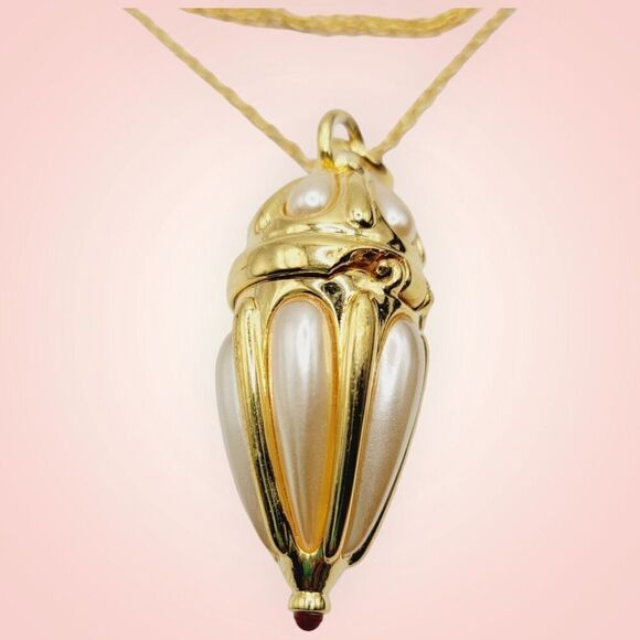 Chatelaine Poison Locket Casket Bottle Necklace by Joan Rivers Gold Plated Pearl - Picture 5 of 10